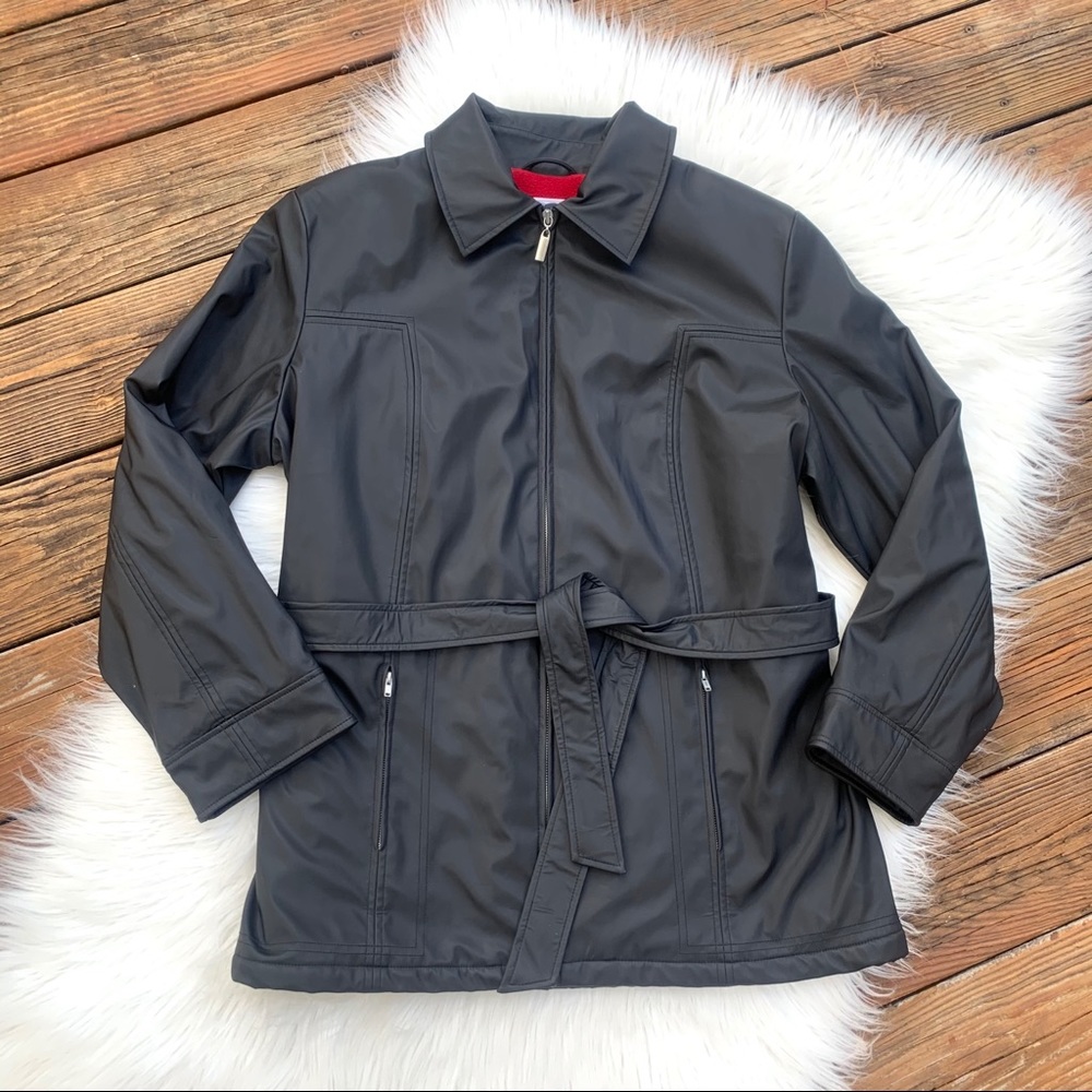 CS Signature Women's Black Belted Water Repellant Rain Jacket EUC